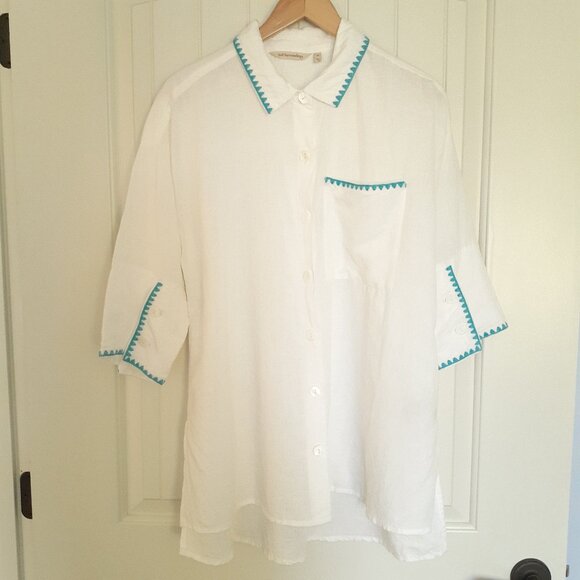 Soft Surroundings Linen Blend Button Up Short Sleeve Tunic White Size M - Picture 1 of 12